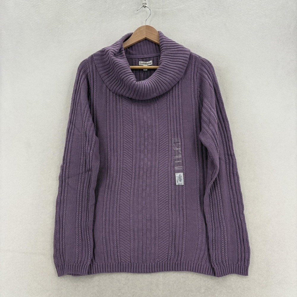 Croft & Barrow Sweater Womens XL Purple Cowl Neck Cable Knit Casual Warm NWT